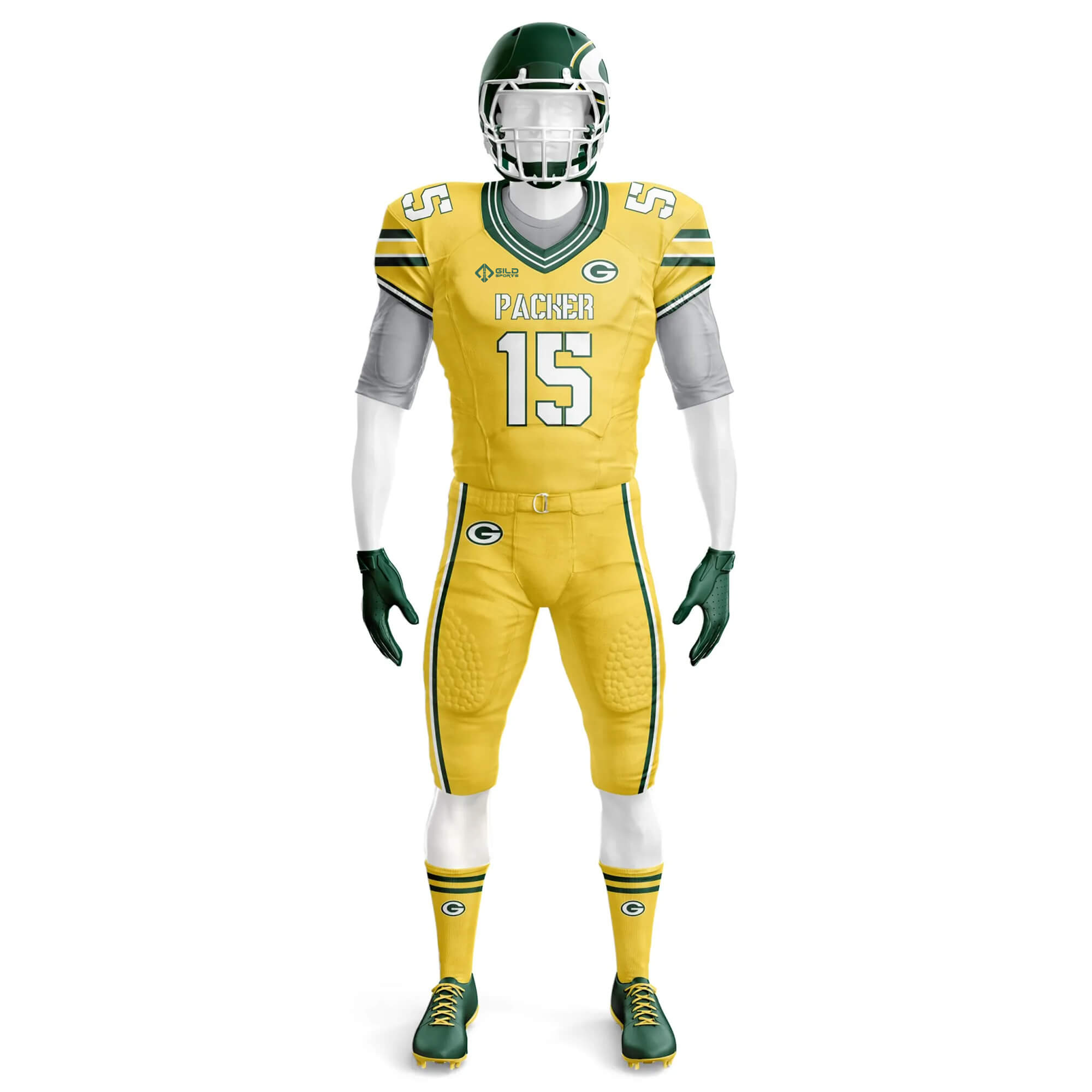 Front view in yellow color Custom Team Football Jerseys & Pants