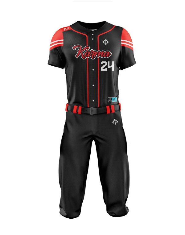 Front view in black and red color Best Baseball Uniforms