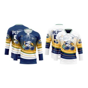 Double view in Navy and white Reversible Hockey Jerseys