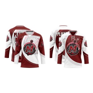 Double view in meroon and white Reversible Hockey Jersey Custom