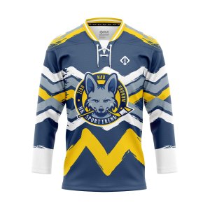 fornt view navy and yellow Youth Hockey Jersey