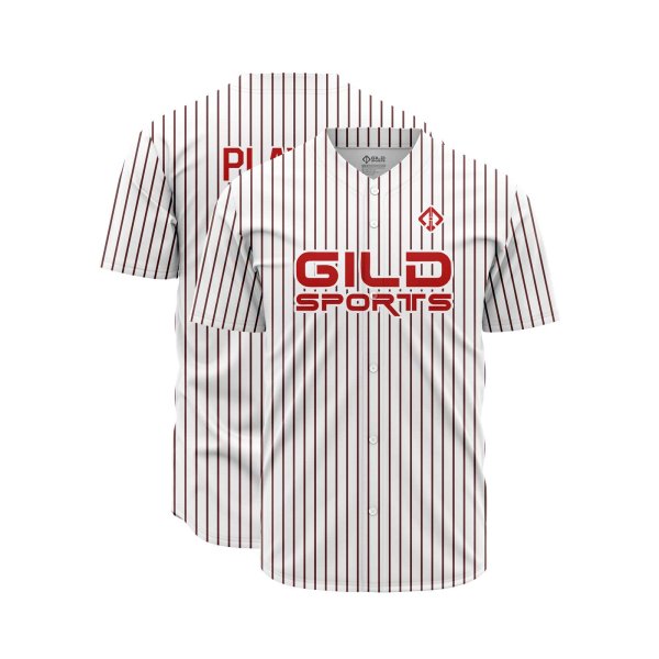 Double view in black and red pine stripe color youth baseball jerseys custom