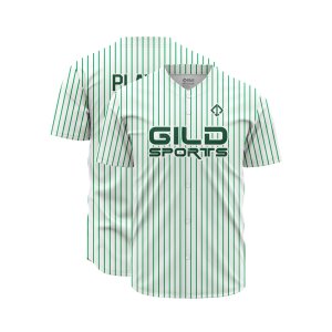 Double view in white and Green pine stripe color Custom Button Down Baseball Jerseys