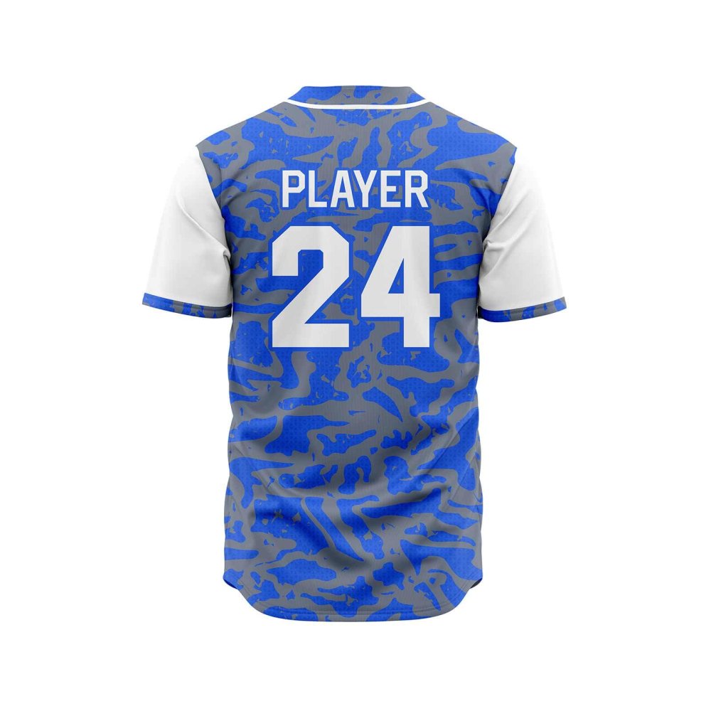 Back view in blue and grey camo color custom baseball jerseys canada