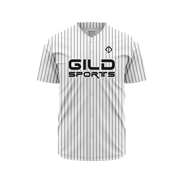 Front view in white and grey pine stripe color custom made jerseys baseball