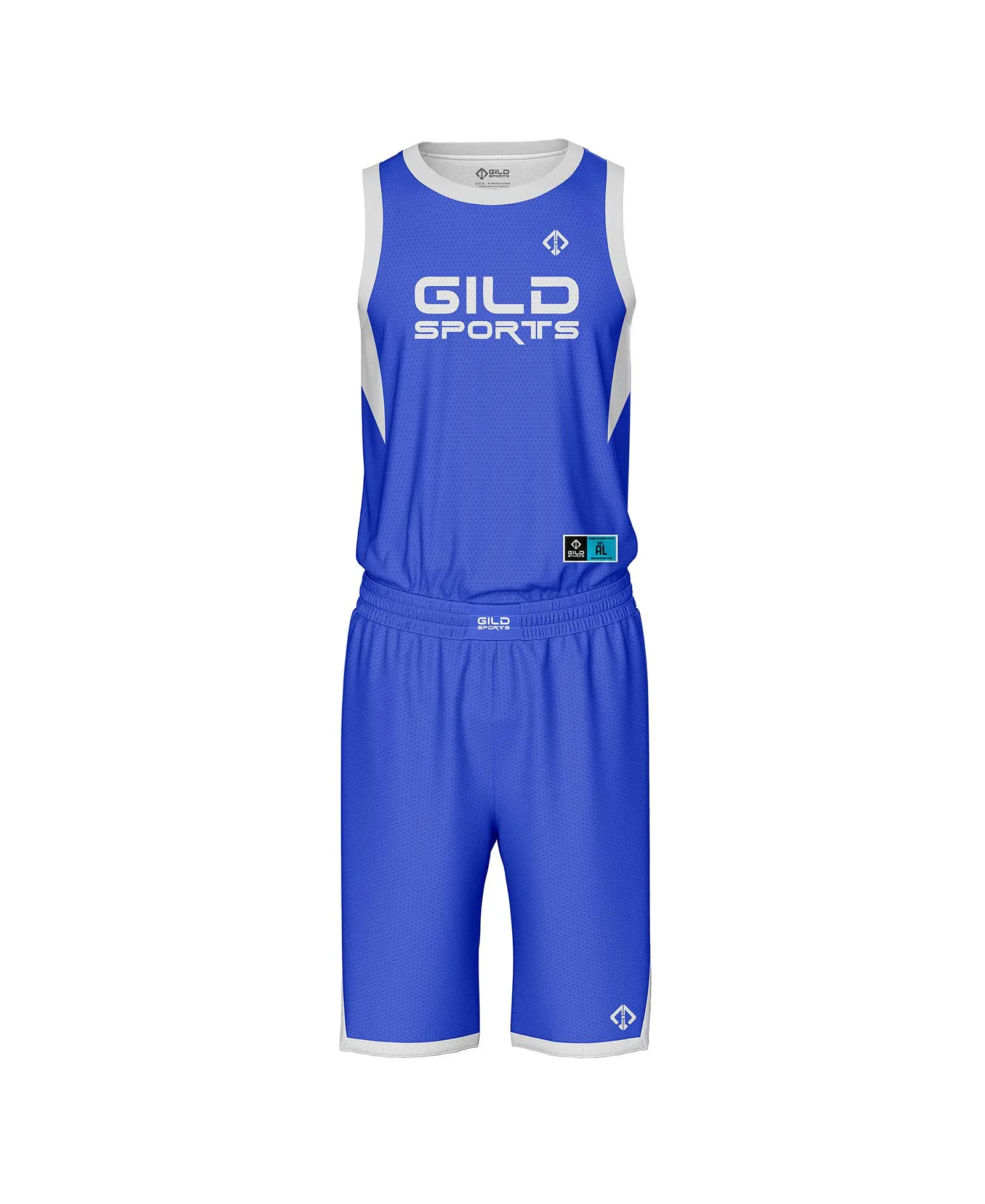 Front View Royal Blue blank basketball uniforms by Gild Sports