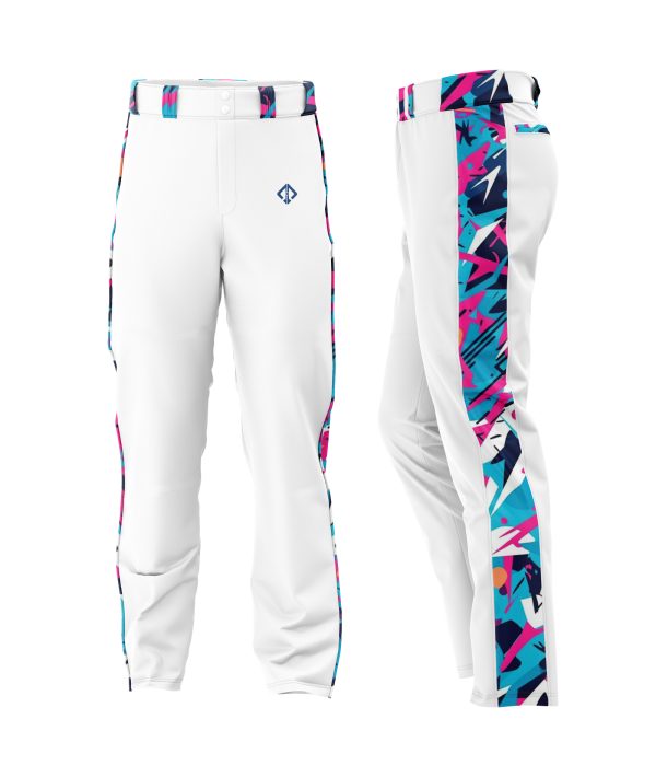 white color with camo side panel Customized Baseball Pants Canada by gild sports