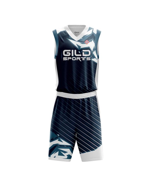 Front view Black color basketball kit design by Gild Sports