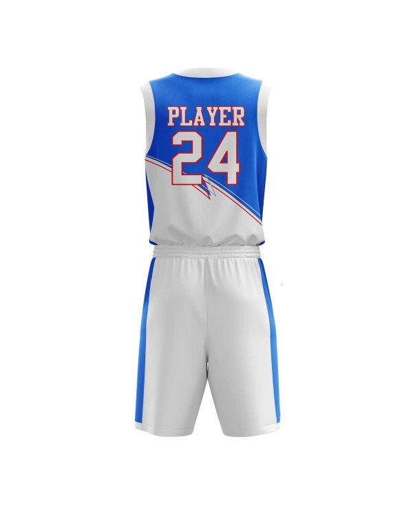 Back view Royal Blue and White design for basketball uniform by Gild Sports