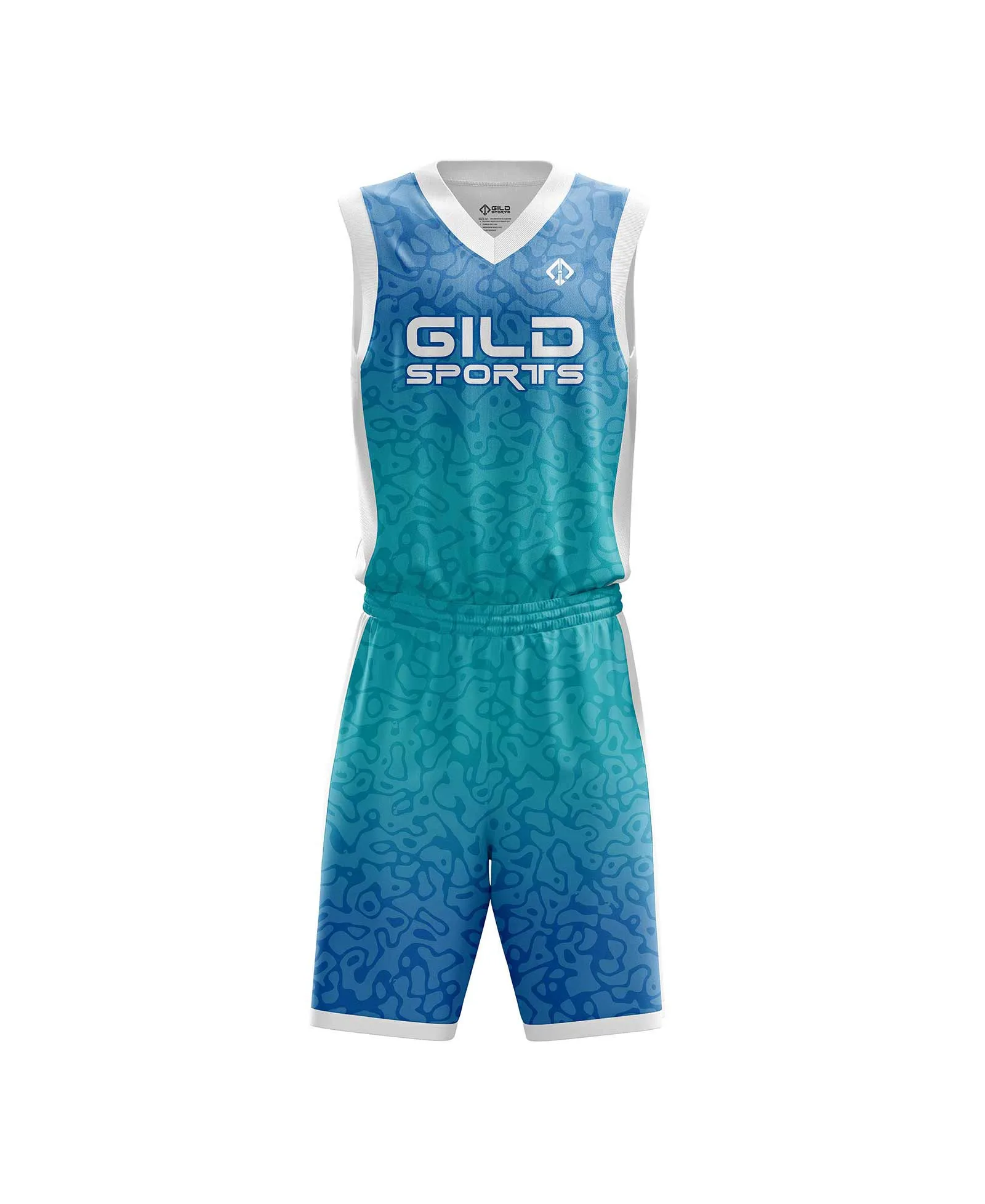 Front view sea green color personalized basketball kits by Gild sports