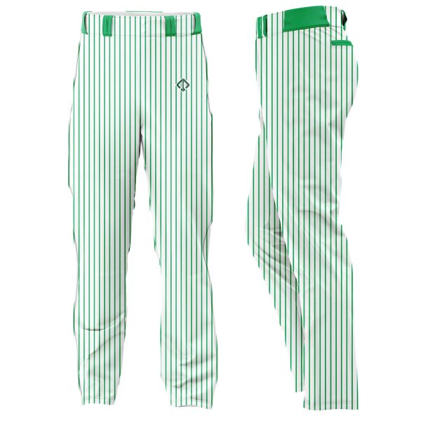 white with green stripes Customized Mens Baseball Pants by Gild sports