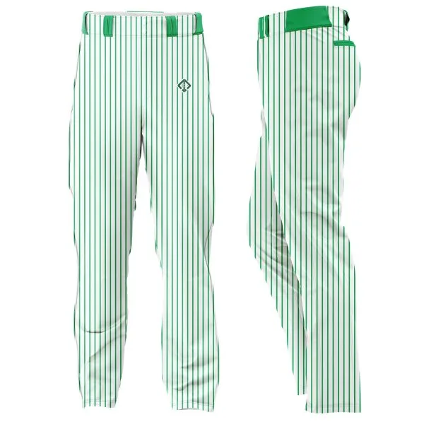 white with green stripes Customized Mens Baseball Pants by Gild sports
