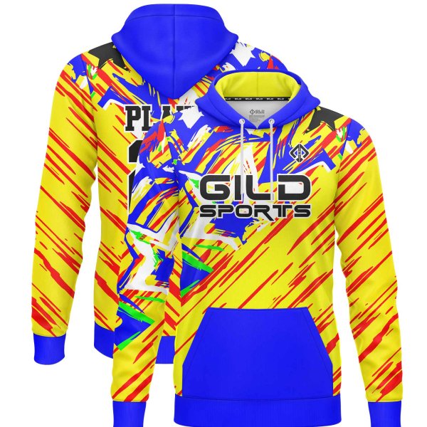 Yellow and blue Customized Team Hoodies by Gild Sports