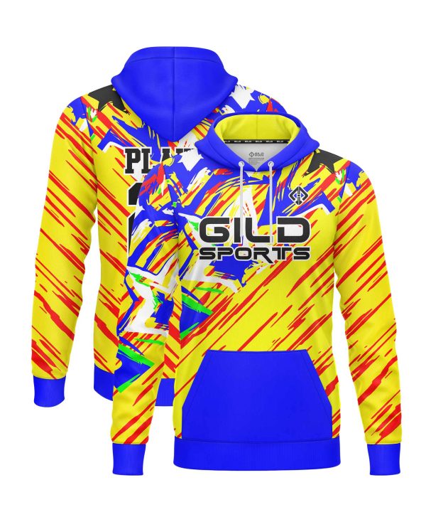 Yellow and blue Customized Team Hoodies by Gild Sports