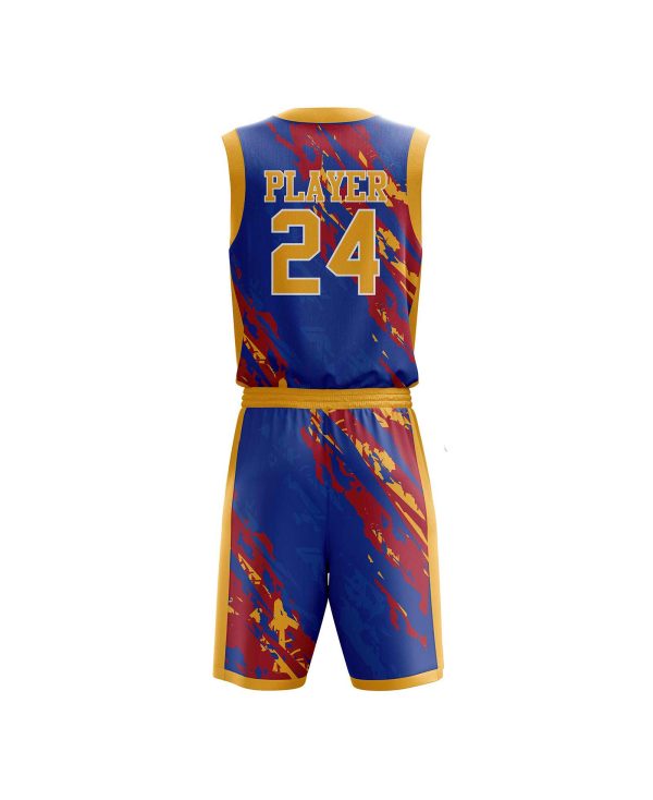 Back view Red and blue customized basketball uniforms by Gild Sports