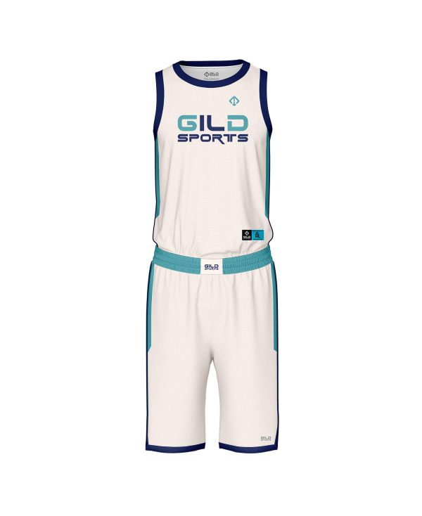 Front view Cream Color personalized basketball uniform by Gild Sports