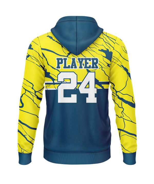 Back view yellow and dark green Custom hockey hoodie by gild sports