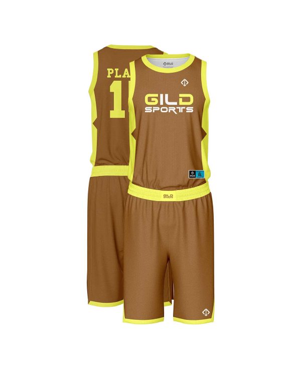 Brown and yellow color custom basketball uniforms by Gild Sports