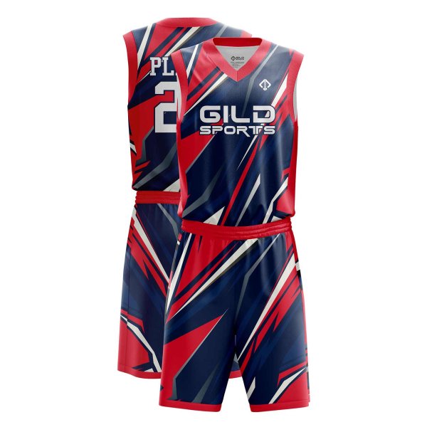 Red color customized basketball uniforms canada by gild sports