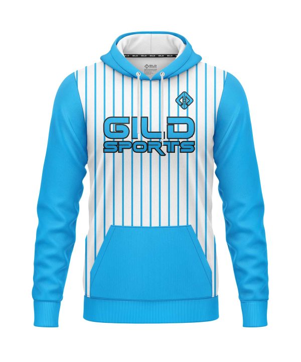 Front view Sky blue color Custom team hoodies by Gild Sports