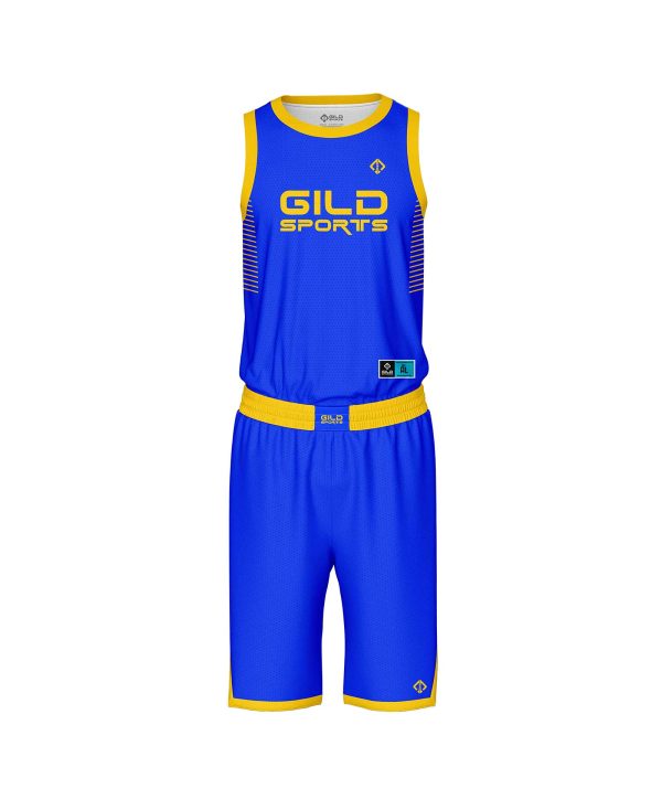 Front view royal blue basketball clothes by Gild Sports