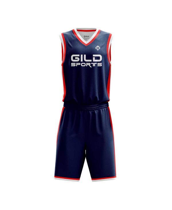 Front view Black and red white basketball sports gear by Gild Sports