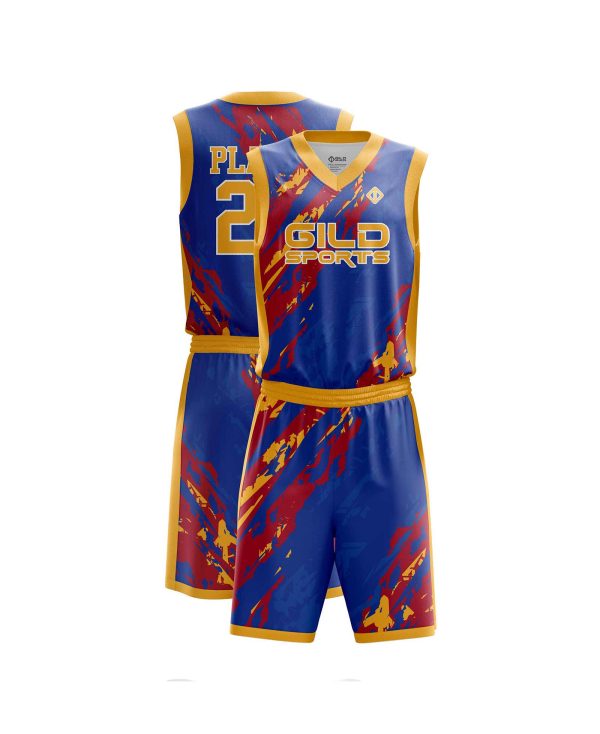 Red and blue customized basketball uniforms by Gild Sports