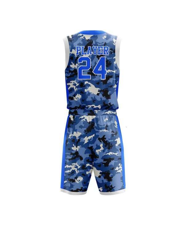 Back view camo color custom basketball uniform by Gild Sports