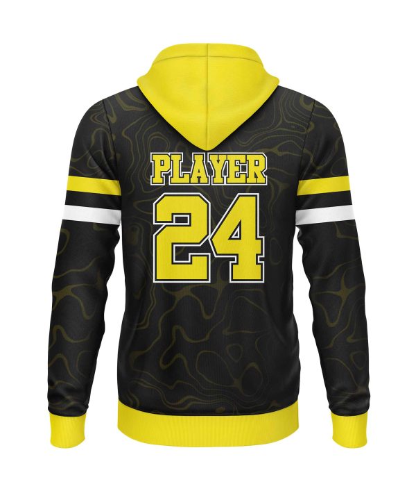 Back view black and yellow color customized hoodies cheap by gild sports