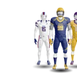 custom football jerseys white blue and yellow uniforms
