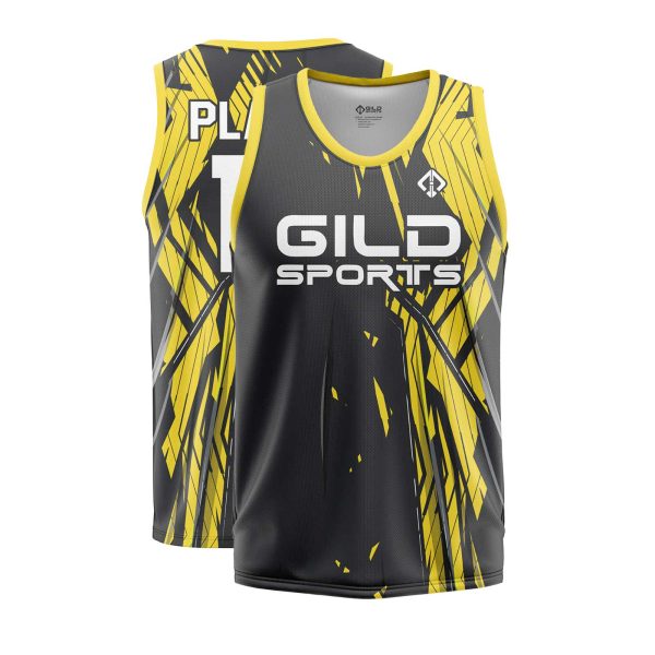 Front and Back view in Black and yellow color Custom Jersey Basketball by Gild Sports