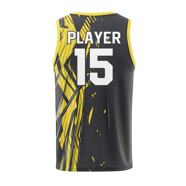 Back view in Black and yellow color Custom Jersey Basketball by Gild Sports