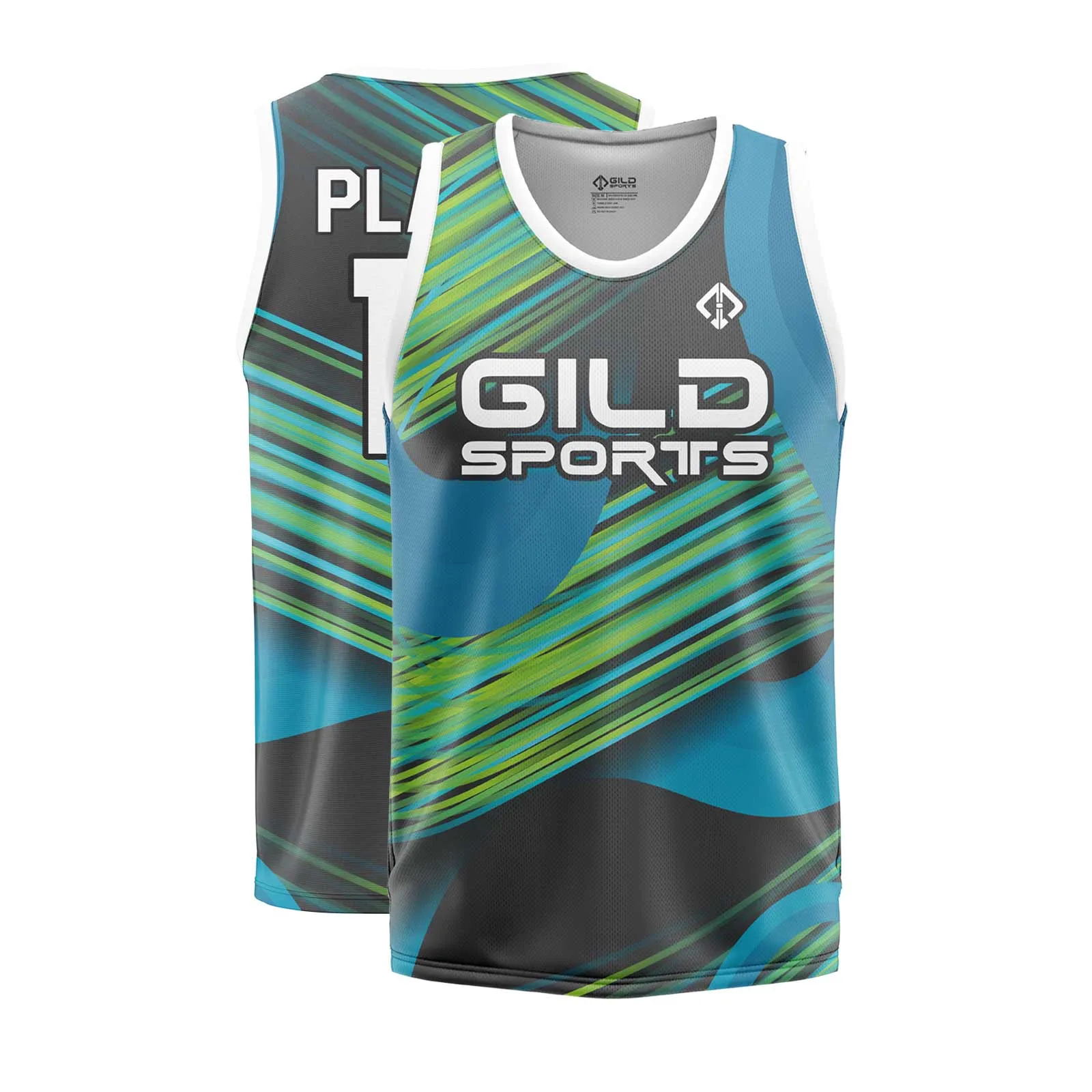 Front Back View of Custom Design Basketball Jerseys by Gild Sports