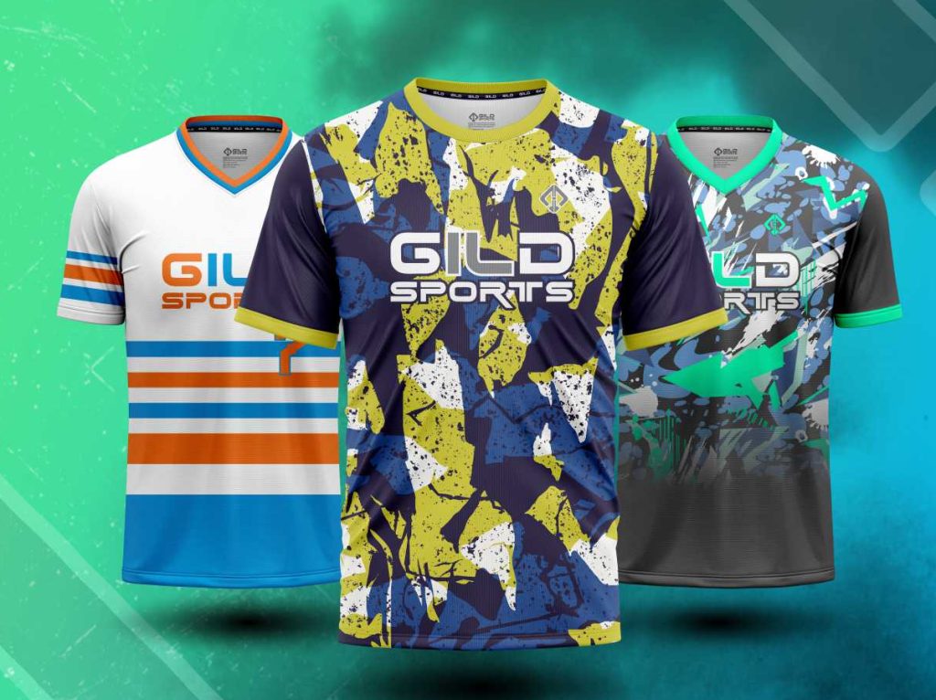 Jerseys in different colors and styles by gild sports