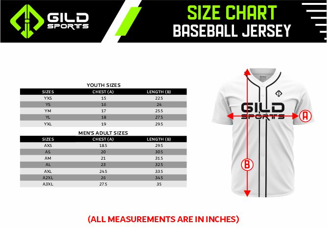 BASEBALL FULL BUTTON Jersey Size Chart