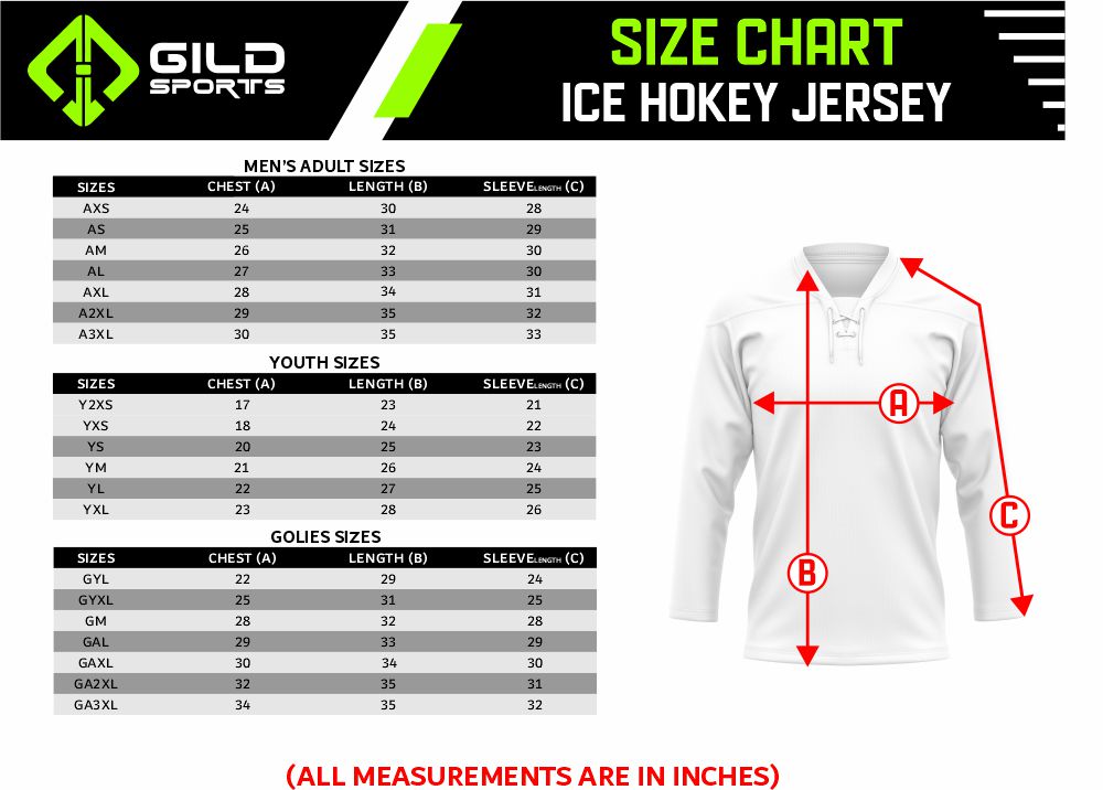 Ice Hockey Jersey Size Chart